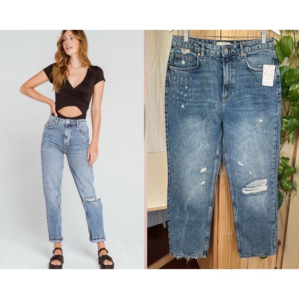 NWT We the Free People Dakota Straight Leg High Rise Jeans Women's 30 Distressed